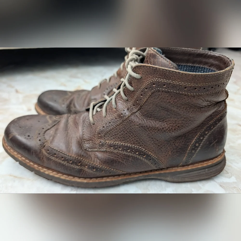 Bass Brown Leather Upper Wingtip Boots Men Sz 13